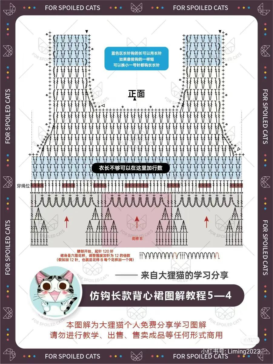 Crochet Long Vest Dress Chart Tutorial - Patterns A & B and Structure Diagram