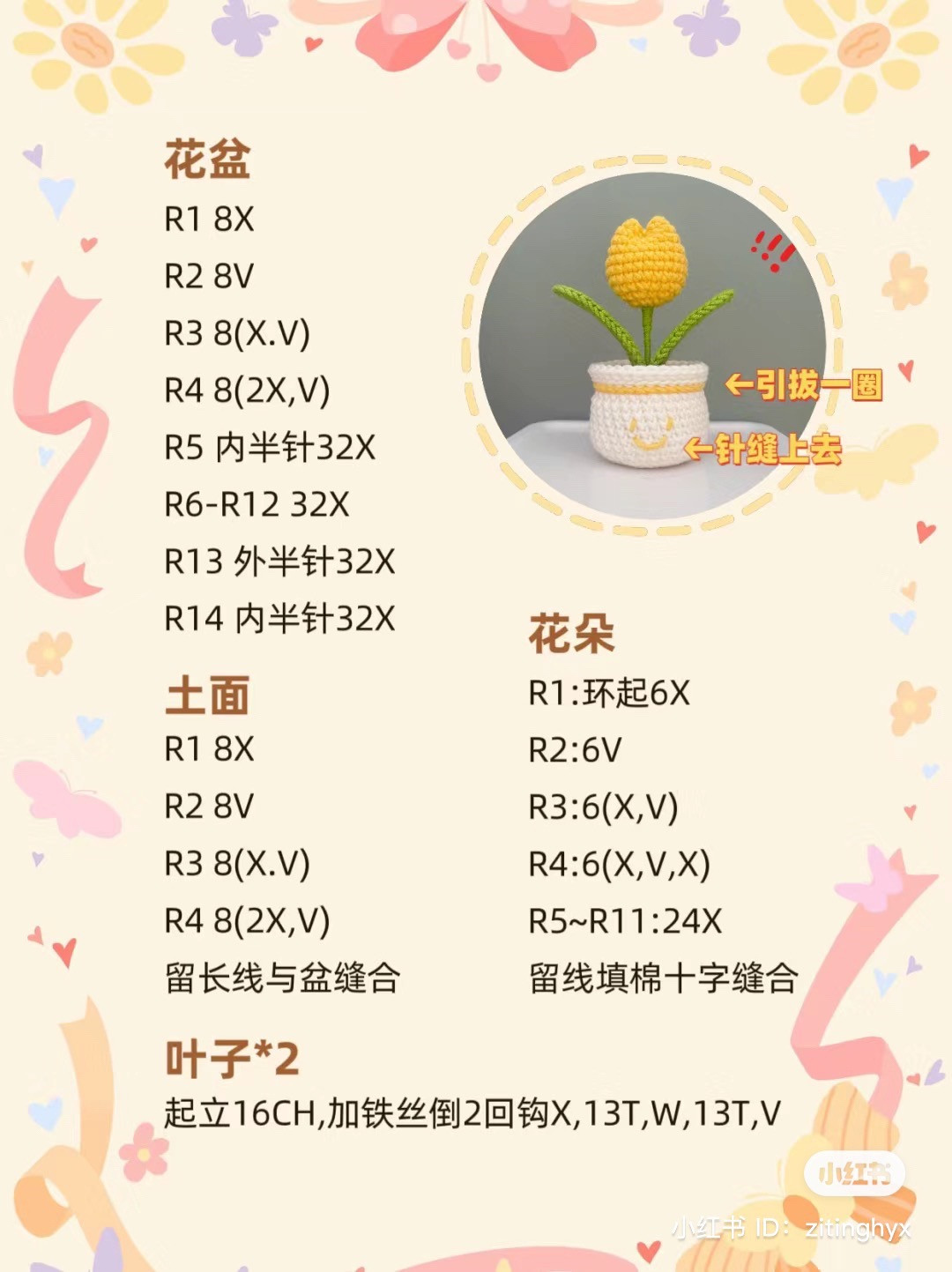 Crochet Lotus and Tulip Flower Pot Pattern Charts