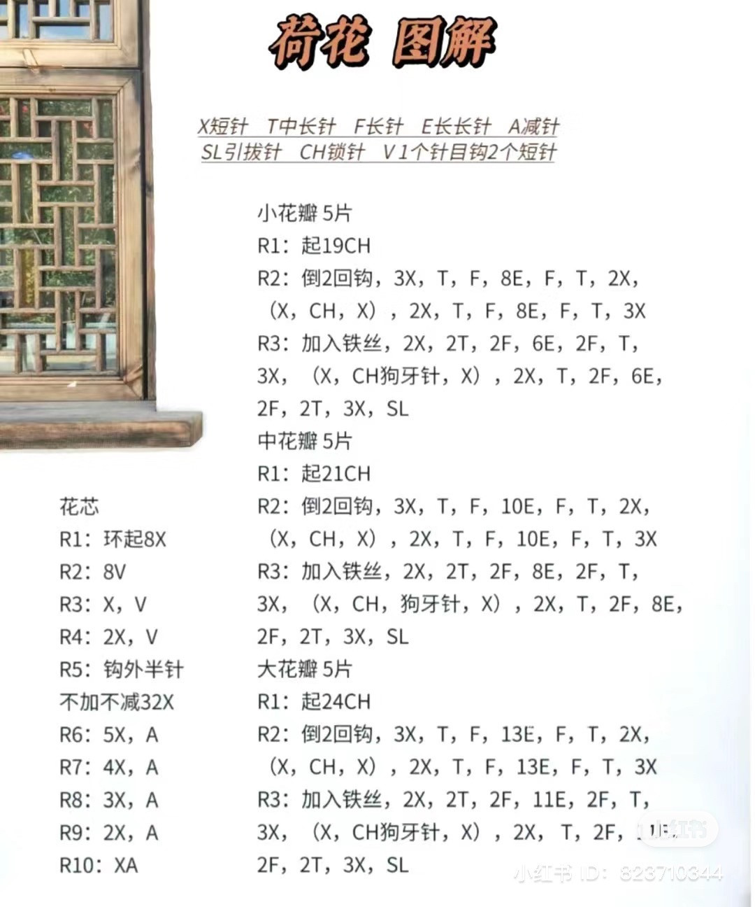 Crochet Lotus Flower, Leaf and Seed Pod Pattern Chart