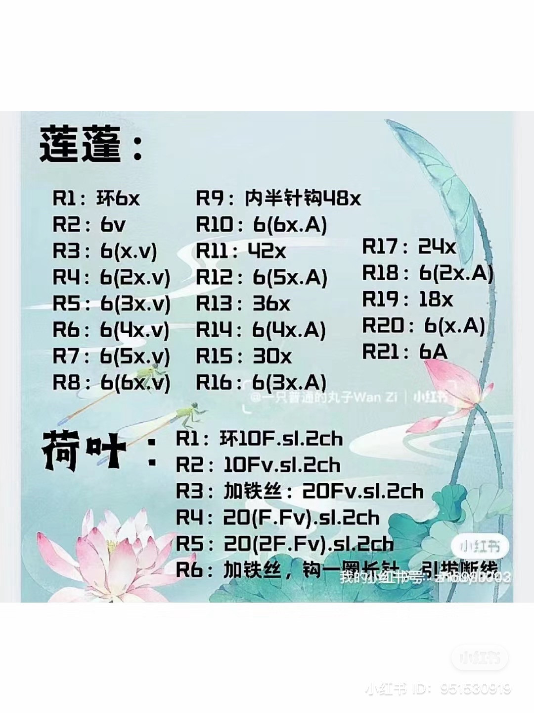 Crochet Lotus Flower Pattern with Stems and Leaves