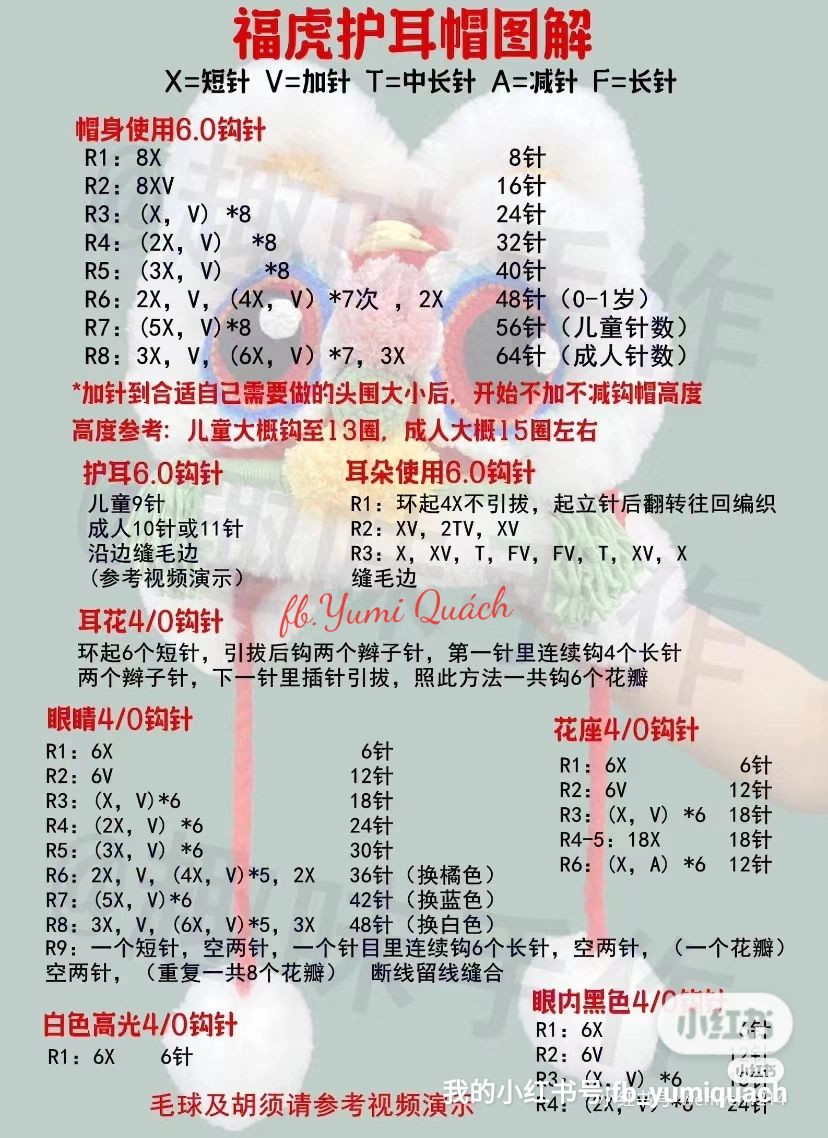 Crochet Lucky Tiger Ear Warmer Hat Pattern Chart