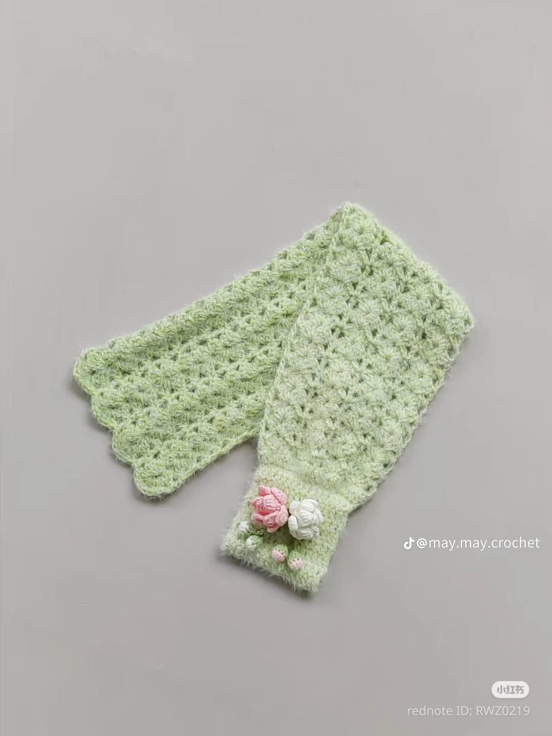 Crochet Matcha Jasmine Flower Small Scarf Tutorial Pattern