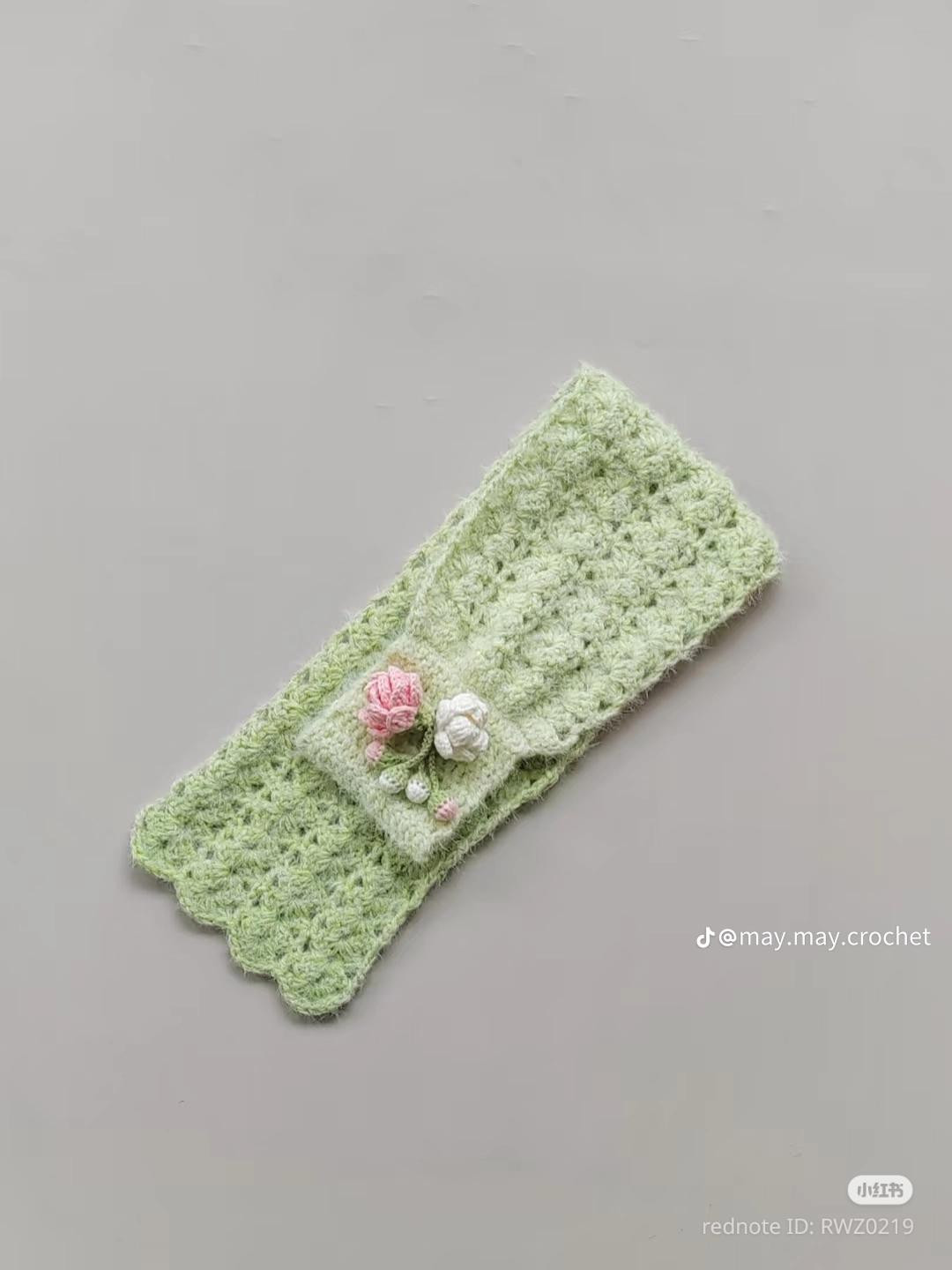 Crochet Matcha Jasmine Flower Small Scarf Tutorial Pattern