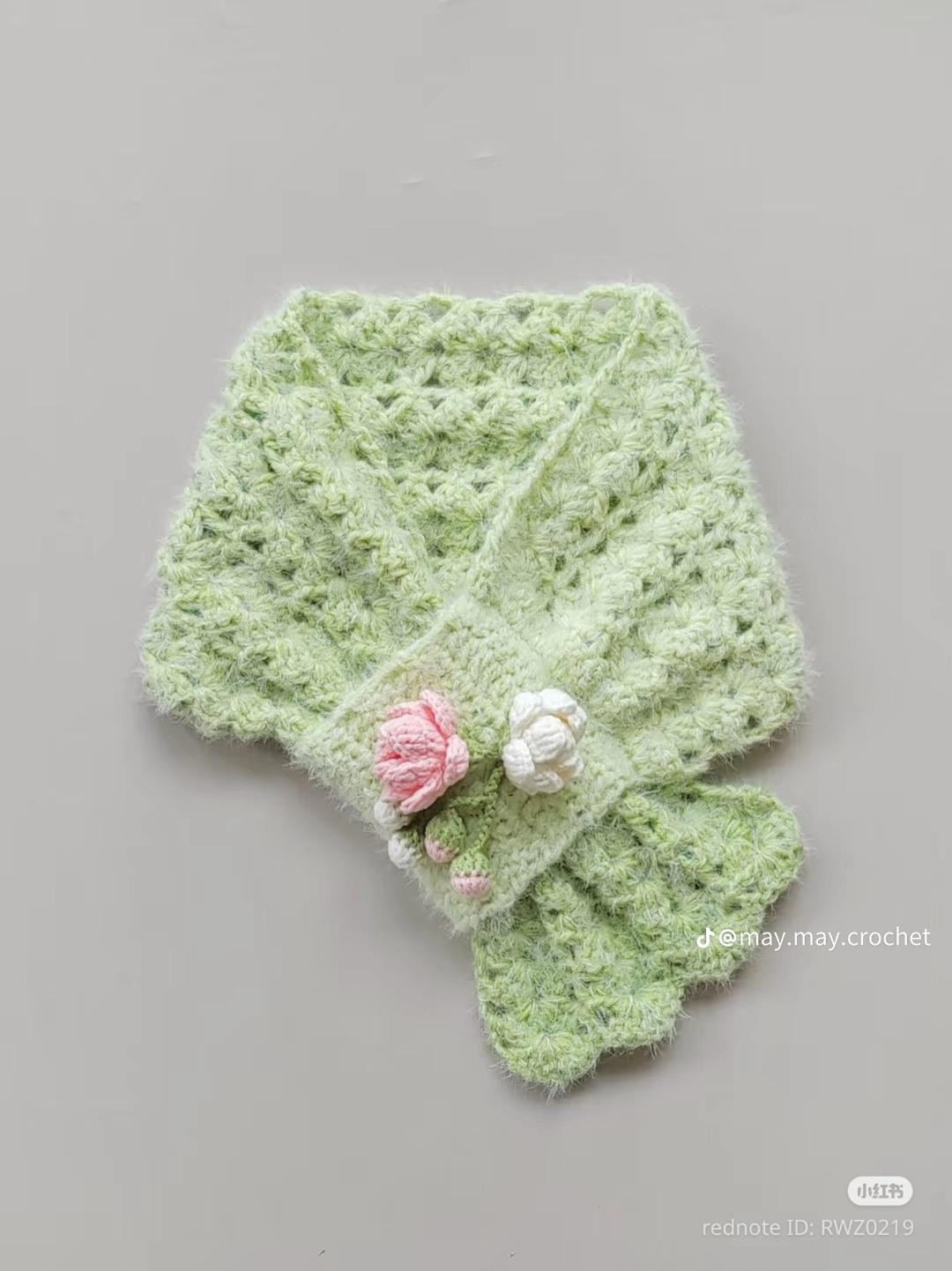 Crochet Matcha Jasmine Flower Small Scarf Tutorial Pattern