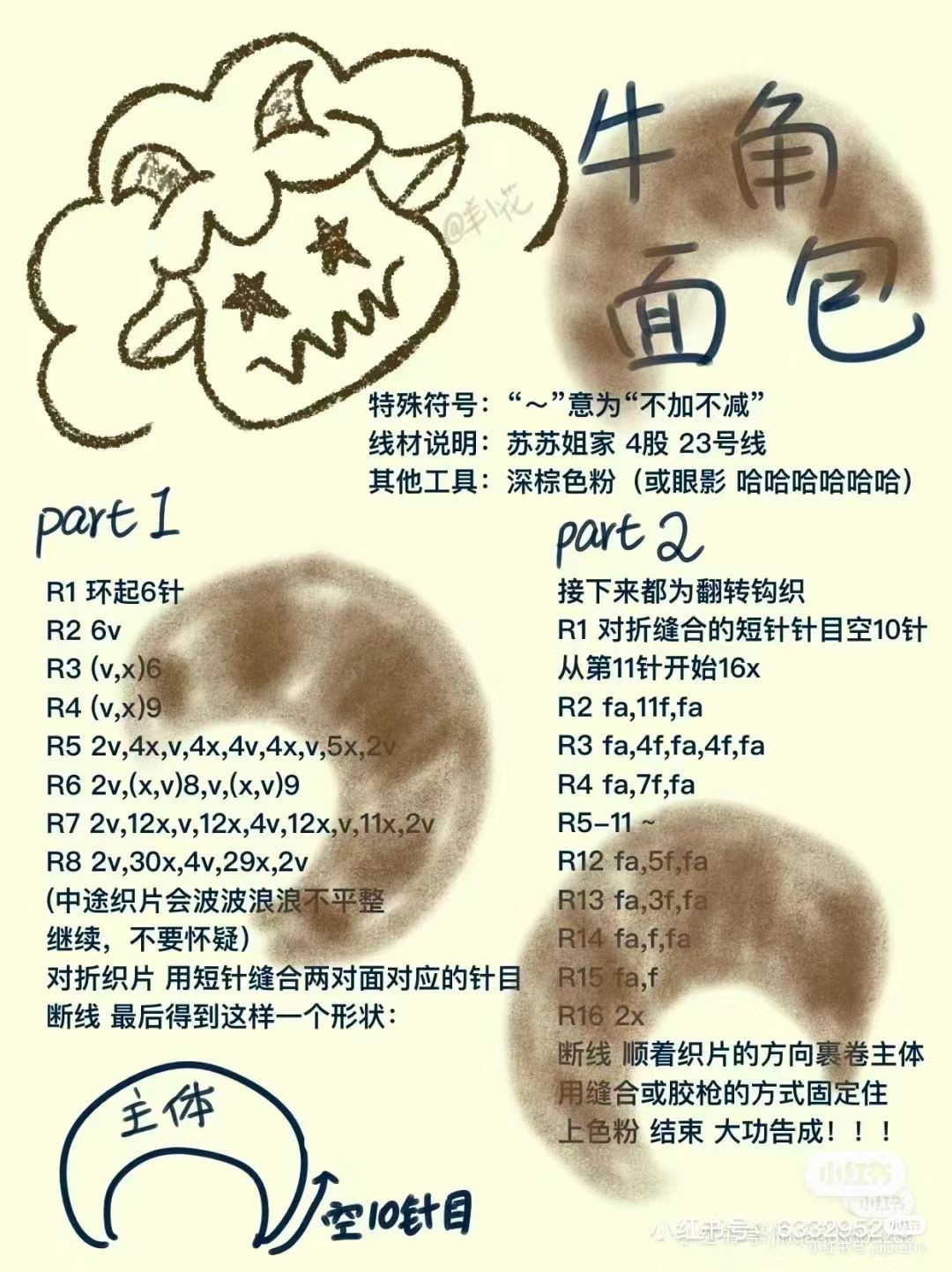 Crochet Matcha Latte and Croissant Bread Doll Pattern Chart