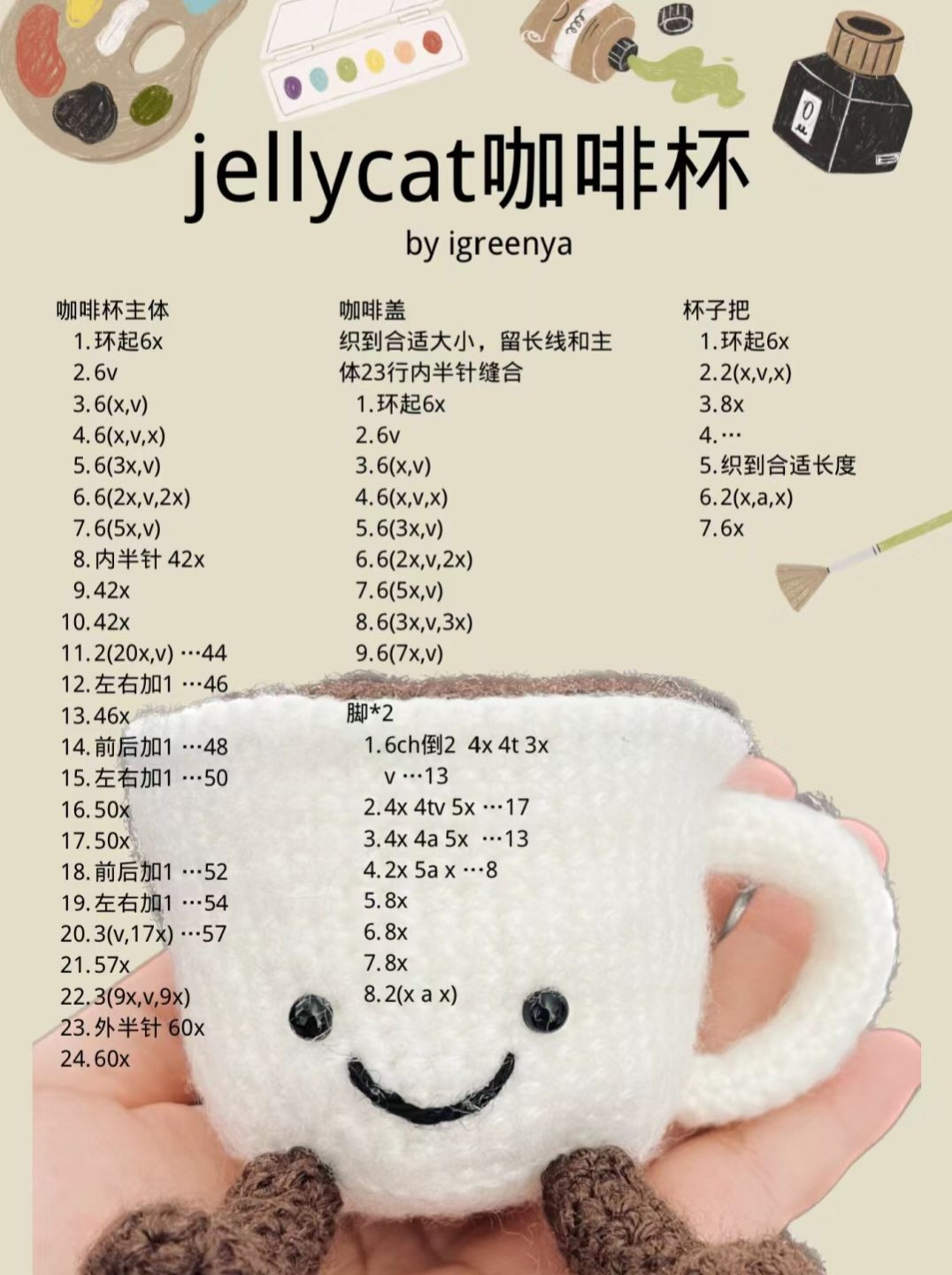 Crochet Matcha Latte and Croissant Bread Doll Pattern Chart