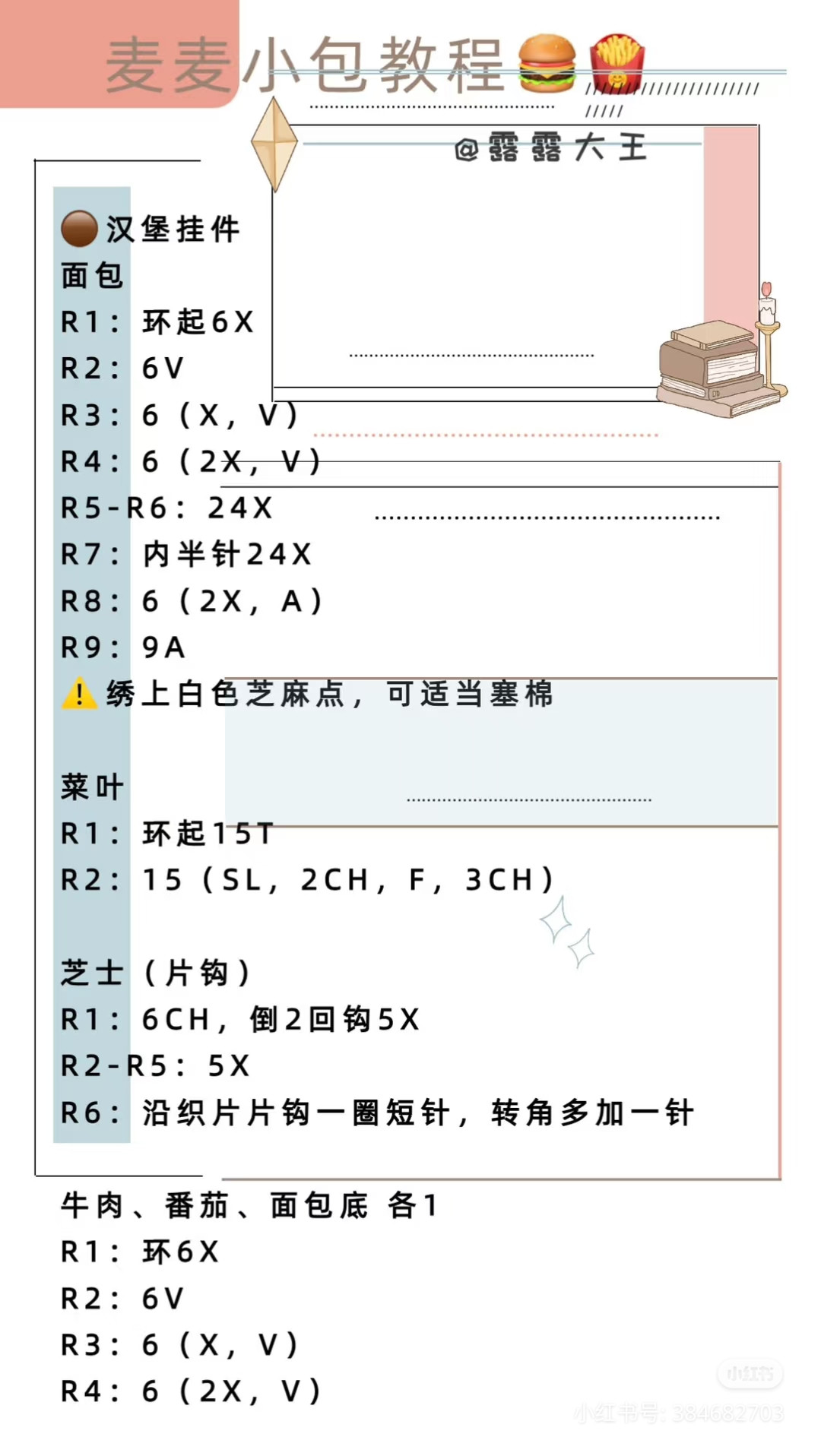 Crochet McDonald's Mini Bag and Food Keychains Tutorial Chart