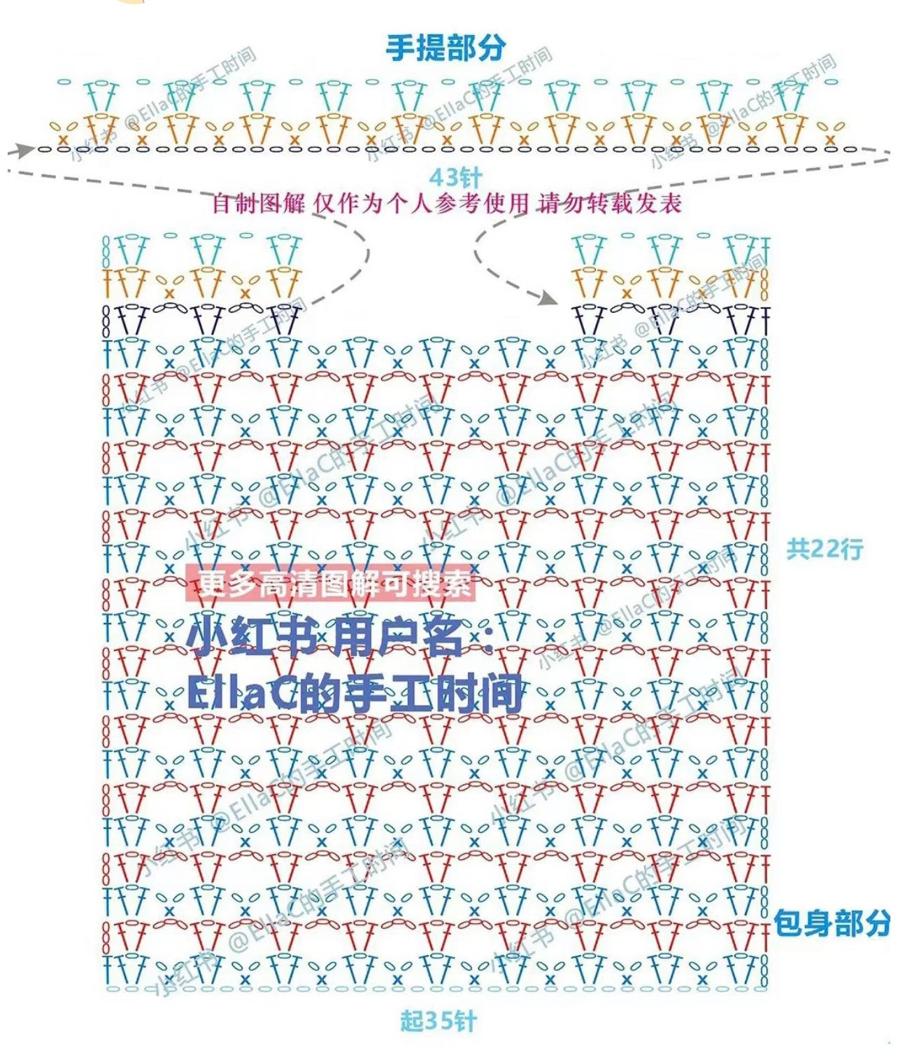 Crochet Mesh Bag Flat Chart Pattern