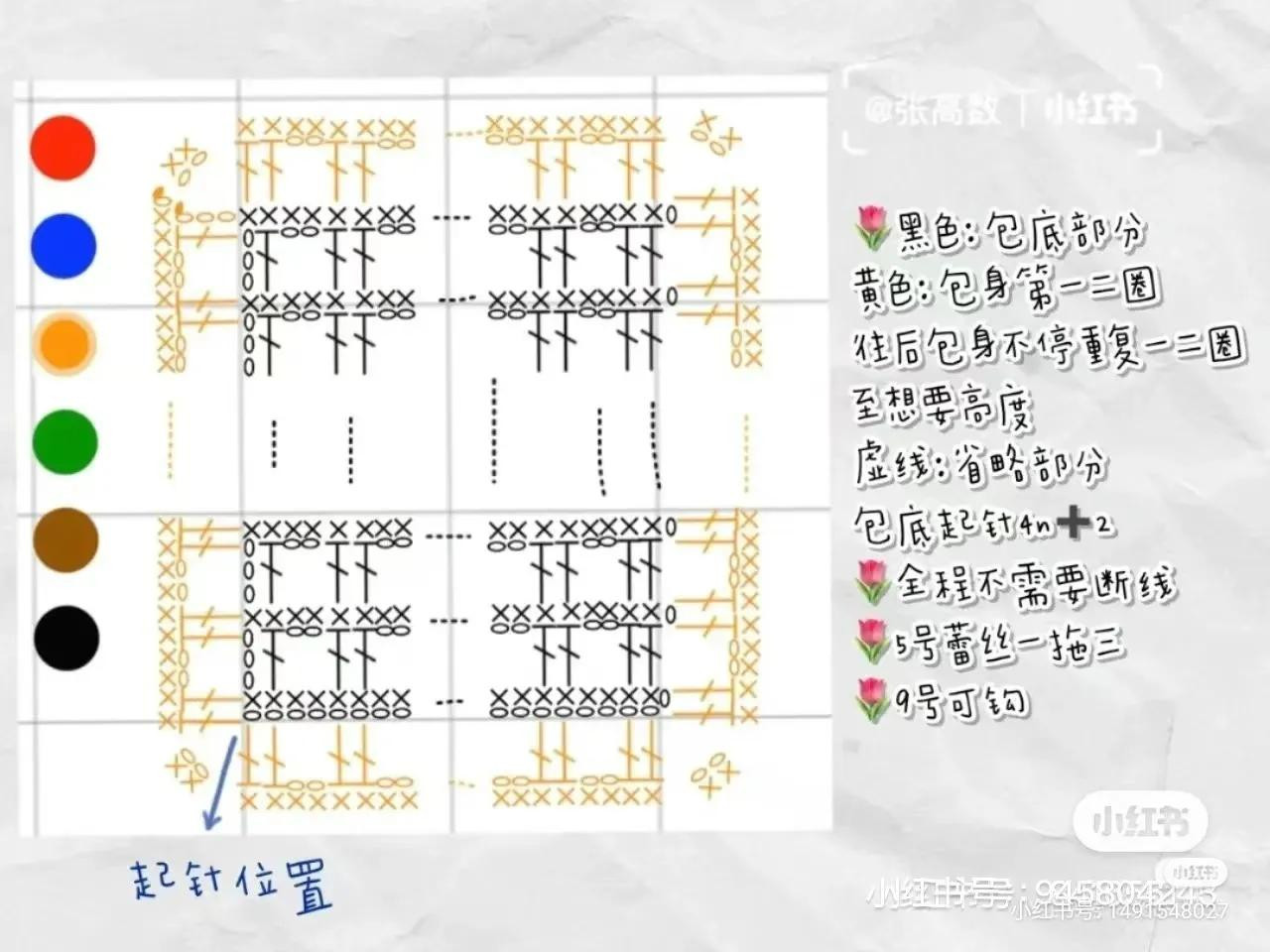 Crochet Mesh Bag Flat Chart Pattern with Color Guide