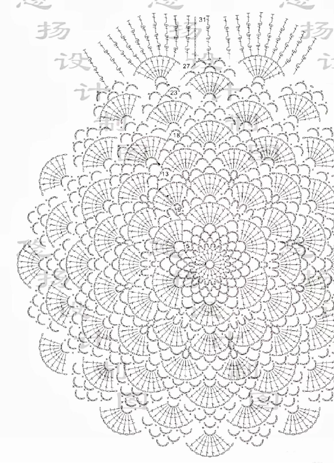 Crochet Mesh Beret Hat Flat Chart Pattern