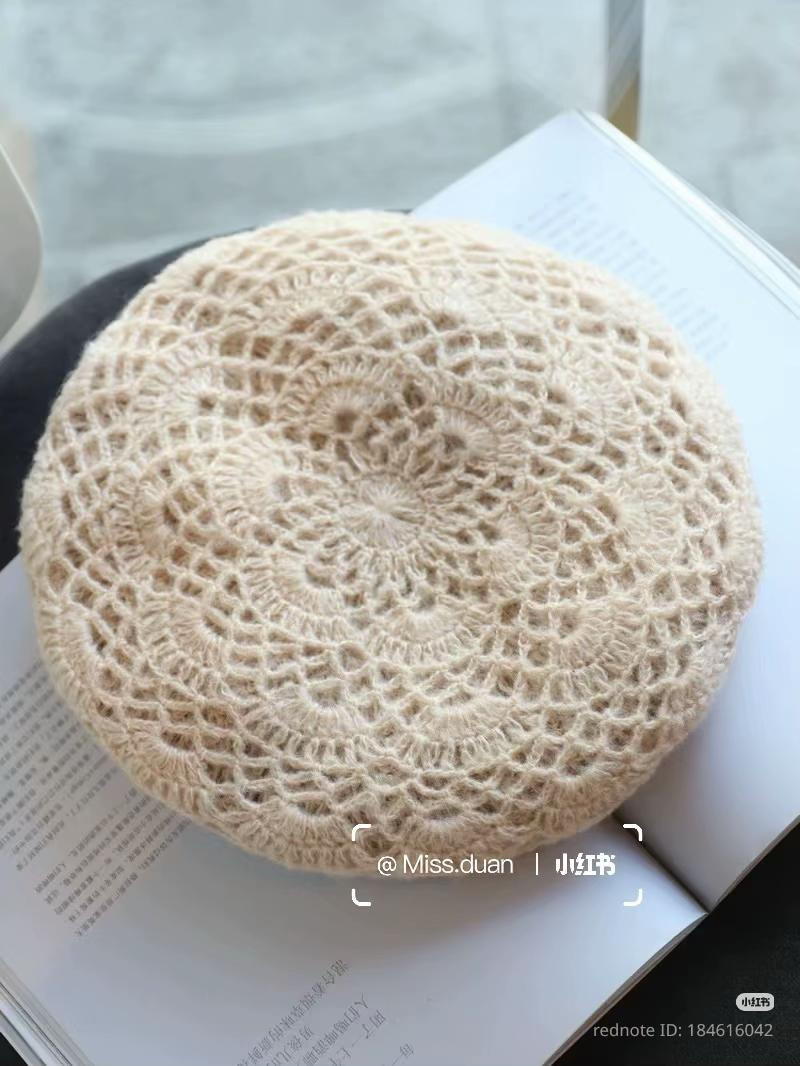 Crochet Mesh Beret Hat Flat Chart Pattern