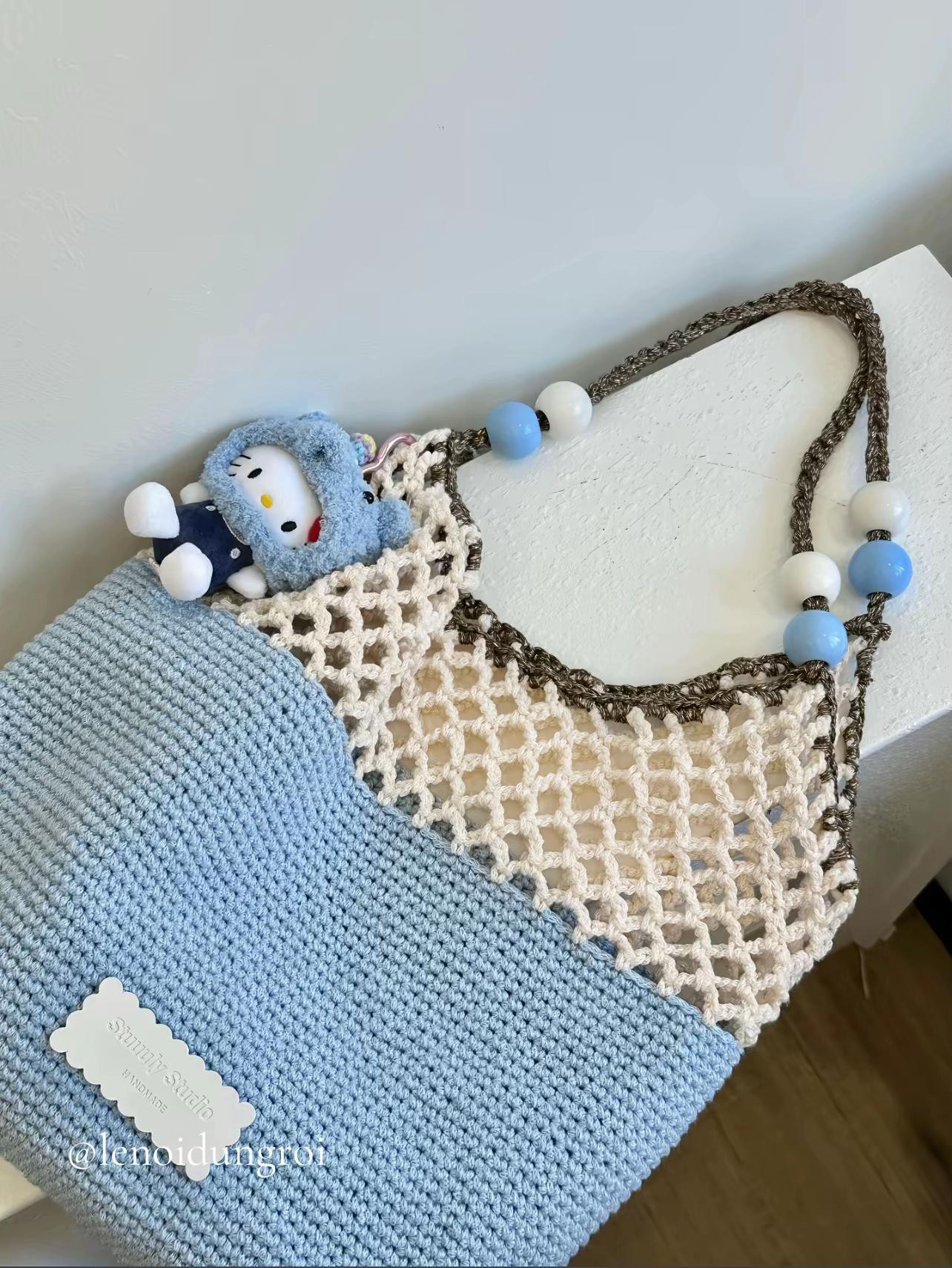 Crochet Mesh Tote Bag Pattern Chart - Blue and Brown