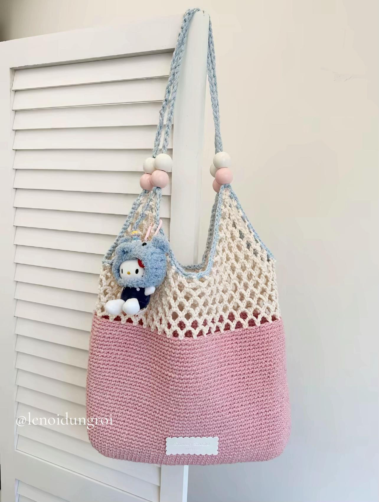 Crochet Mesh Tote Bag Pattern Chart - Blue and Brown