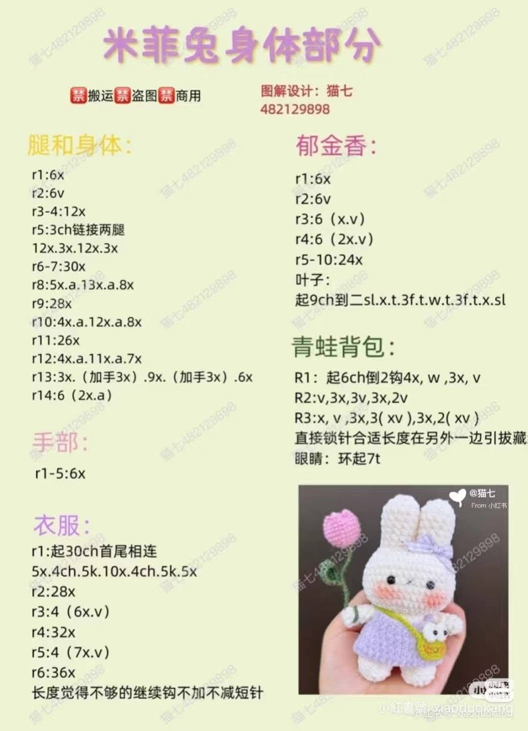 Crochet Miffy Rabbit Keychain Amigurumi Pattern Chart