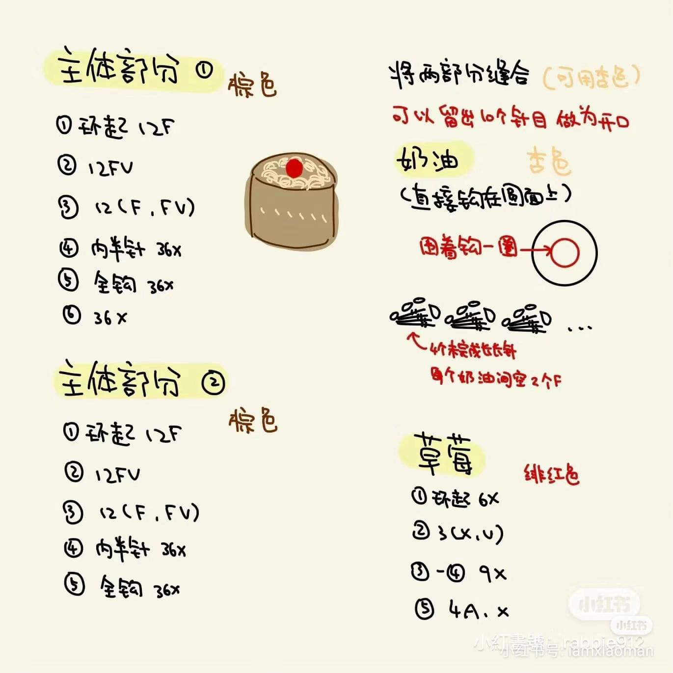 Crochet Milk Tea Cookie and Strawberry Cake Flat Chart