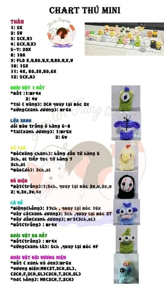 Crochet Mini Amigurumi Doll Patterns: Frog, Lion, Bear, Bee, Tiger