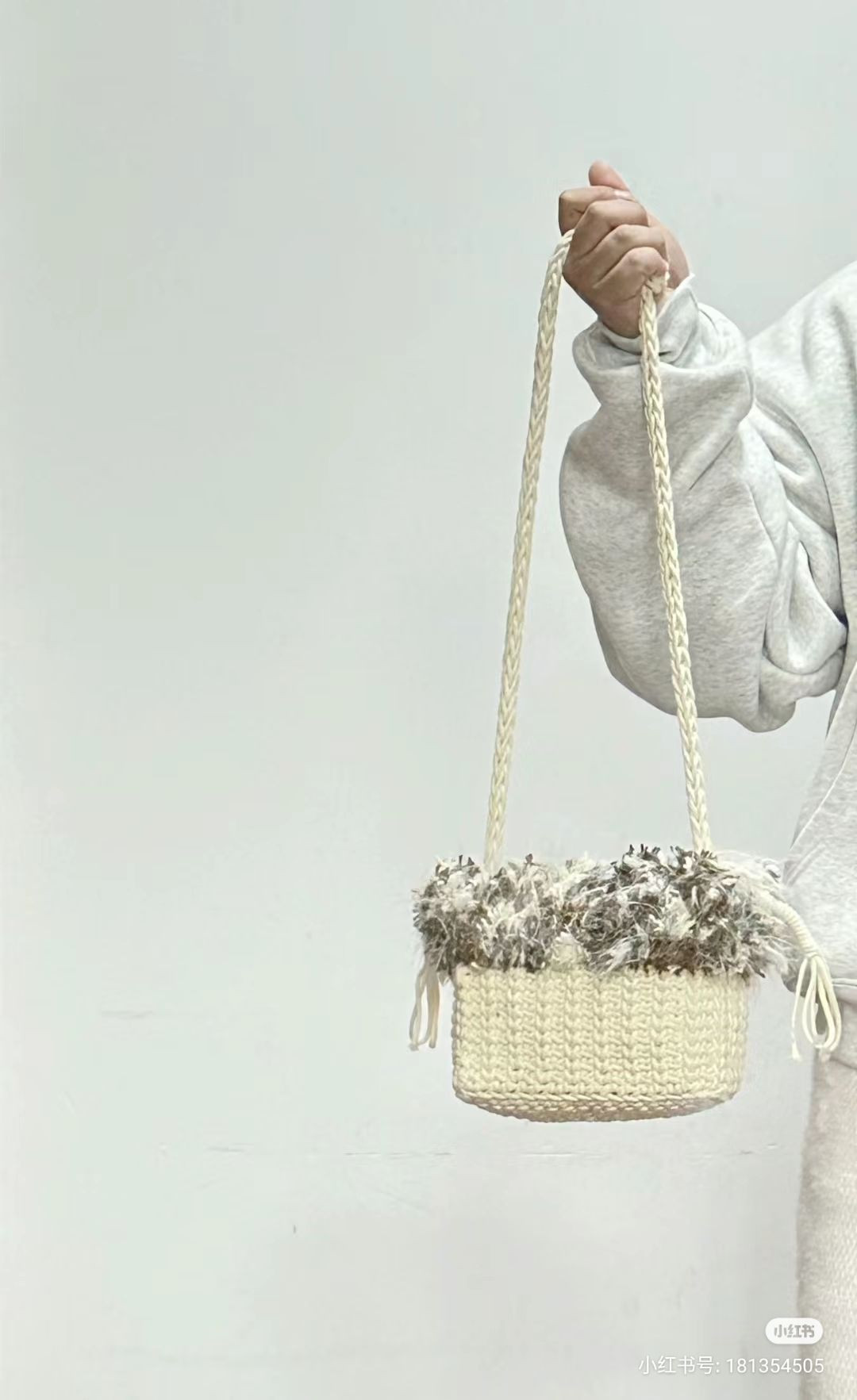 Crochet Mini Bucket Bag Pattern with Fuzzy Trim and Drawstring