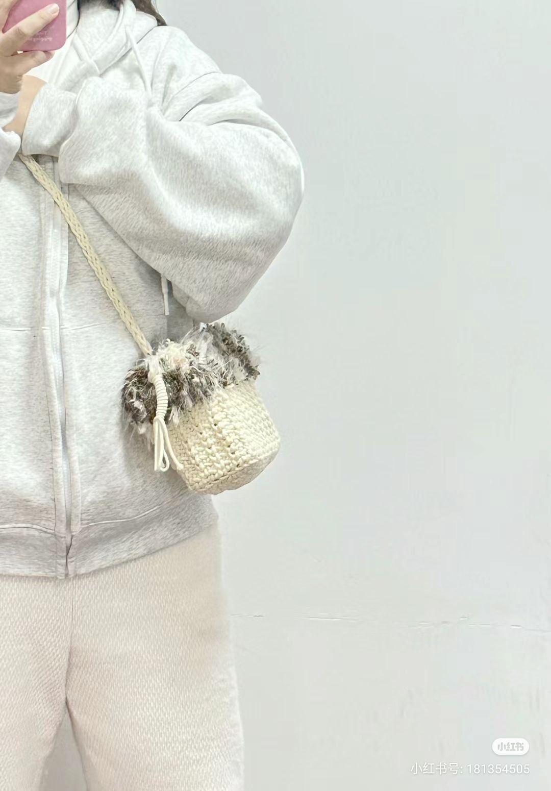 Crochet Mini Bucket Bag Pattern with Fuzzy Trim and Drawstring