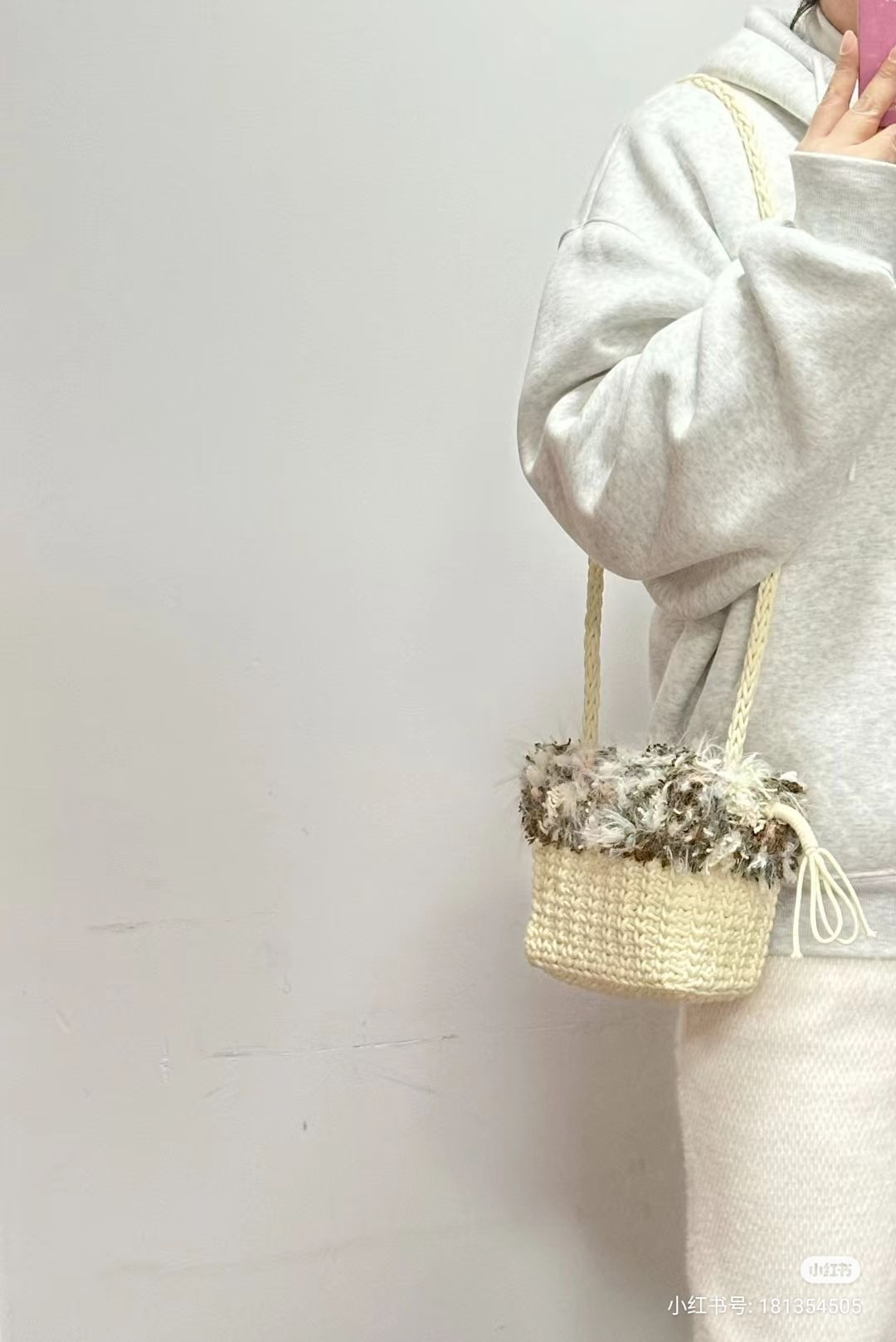 Crochet Mini Bucket Bag Pattern with Fuzzy Trim and Drawstring