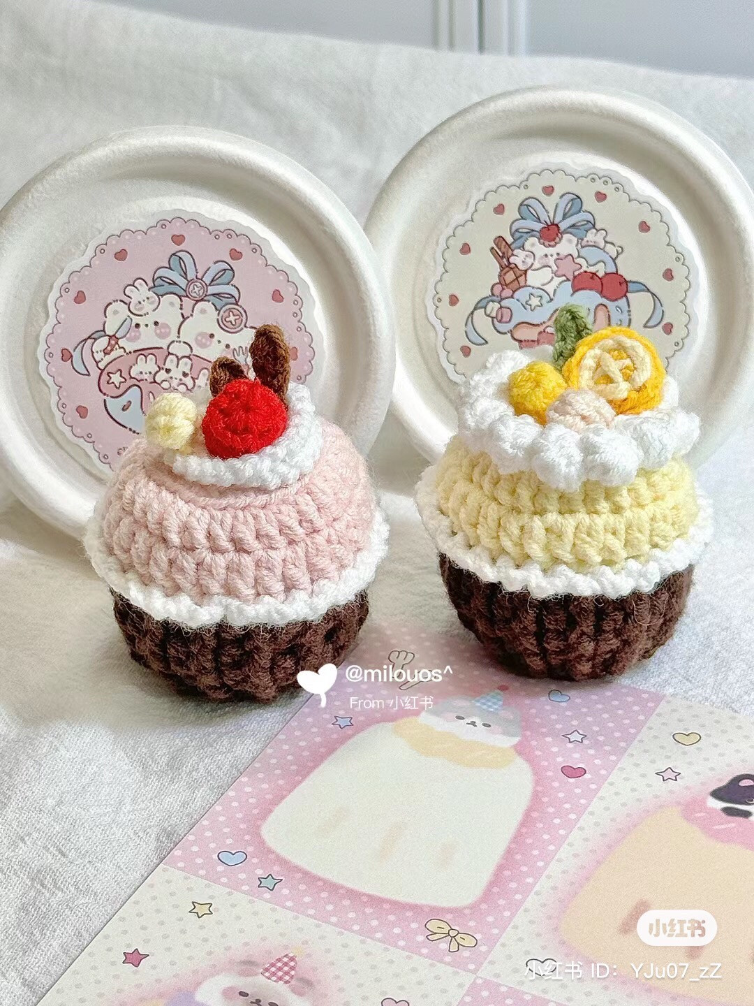 Crochet Mini Cupcake Pattern: Pink & Yellow with Cream Topping