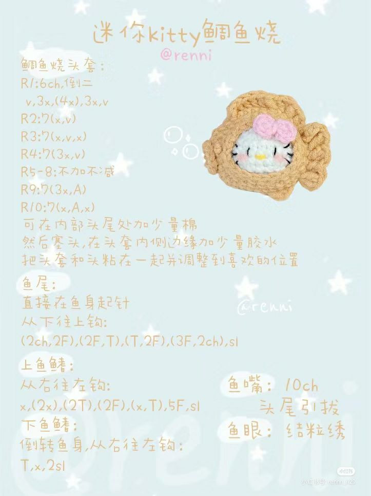 Crochet Mini Hello Kitty Taiyaki Pattern Chart