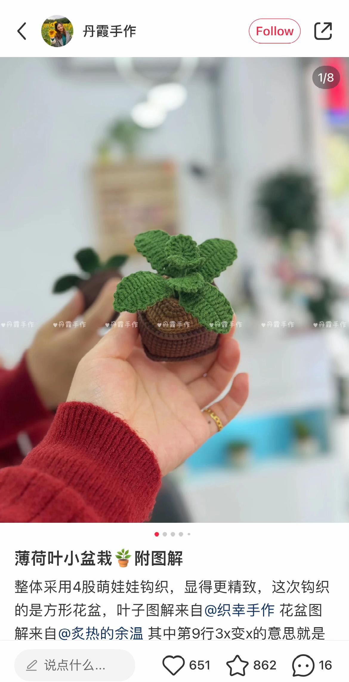 Crochet Mini Mint Potted Plant Pattern with Chart