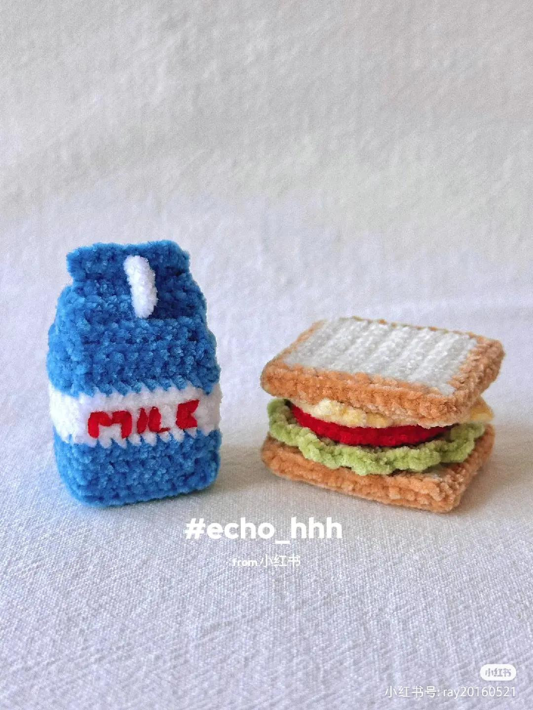 Crochet Mini Picnic Lunch Box Set Pattern with Sandwich, Milk, and Fruits