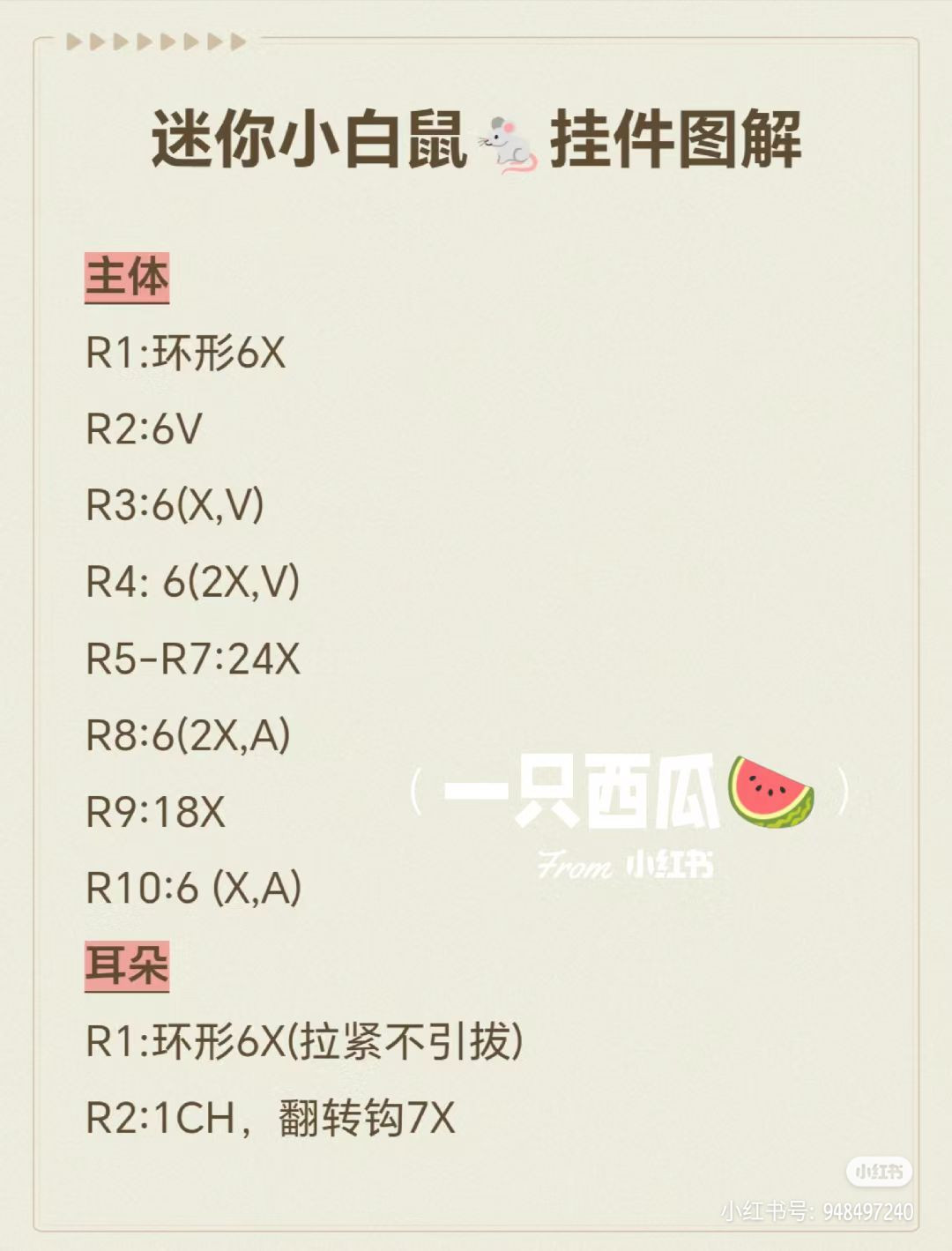 Crochet Mini White Mouse Amigurumi Keychain Pattern