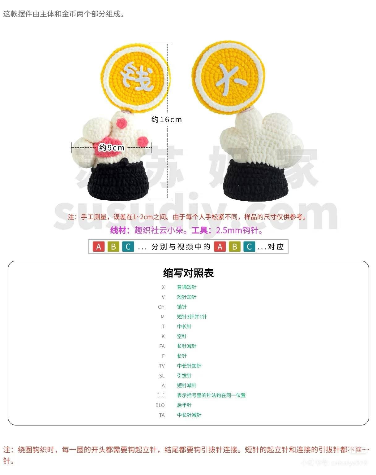 Crochet Money Hand Amigurumi Doll with Gold Coin Pattern