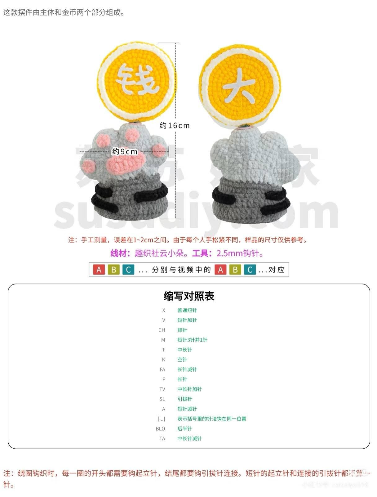 Crochet Money Hand Amigurumi Doll with Gold Coin Pattern