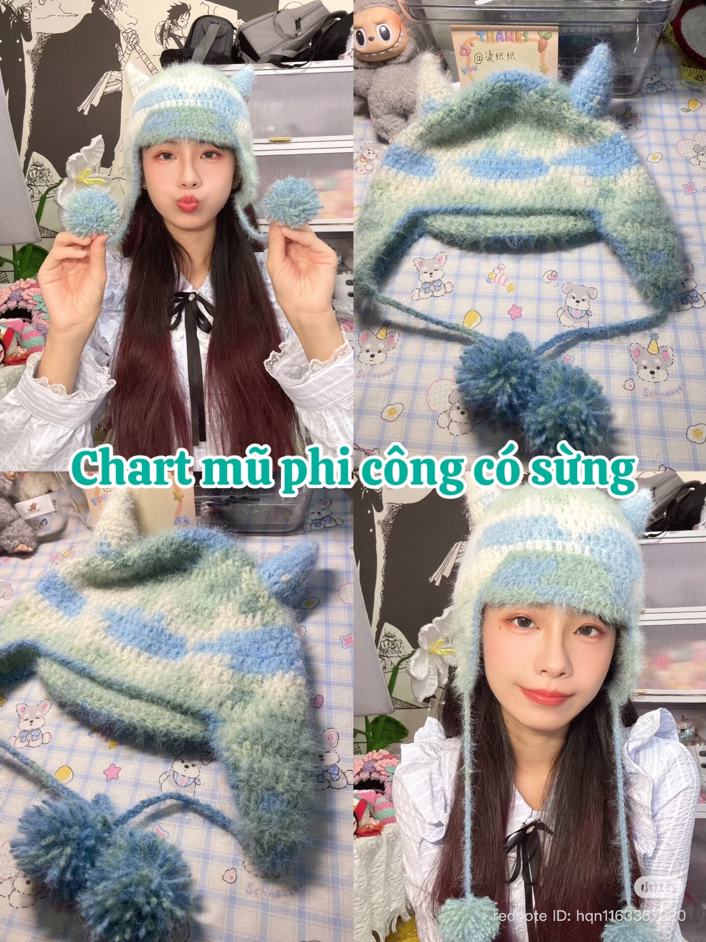 Crochet Monster Flight Hat with Horns and Ear Flaps Pattern Chart