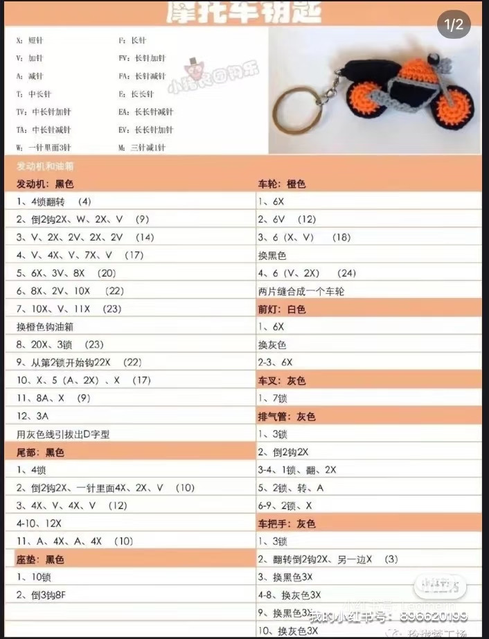 Crochet Motorcycle Keychain Pattern Chart