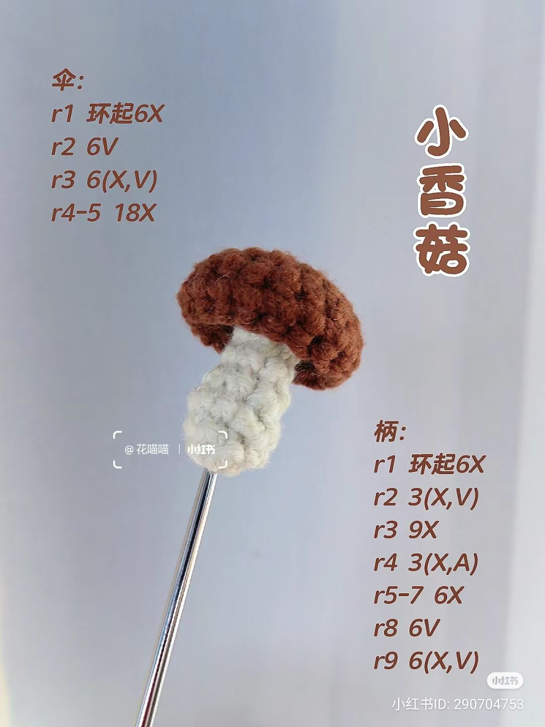 Crochet Mushroom Amigurumi Pattern: Brown and Tan Mini Mushrooms with Chart Instructions