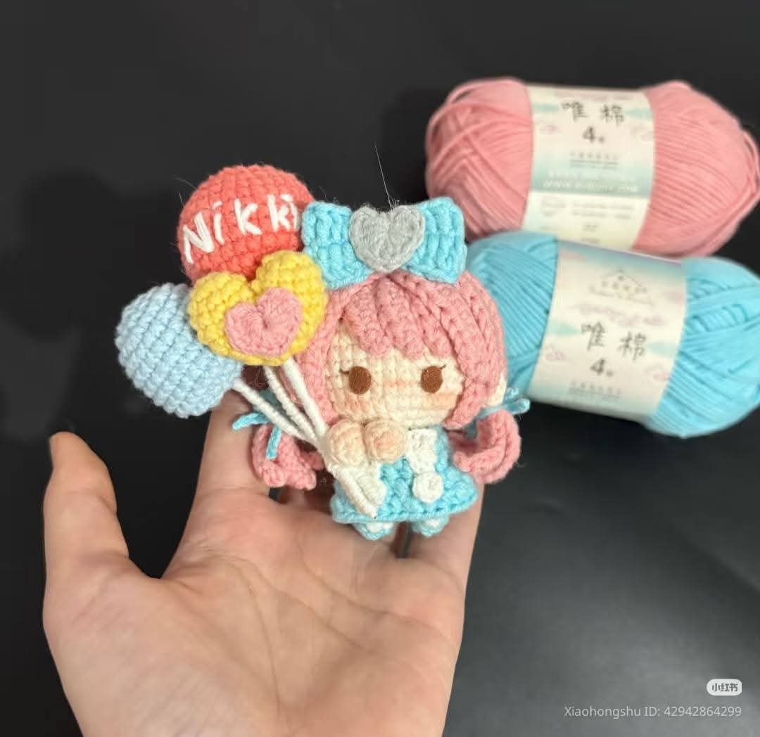 Crochet Nikki Doll Pattern with Balloons and Heart