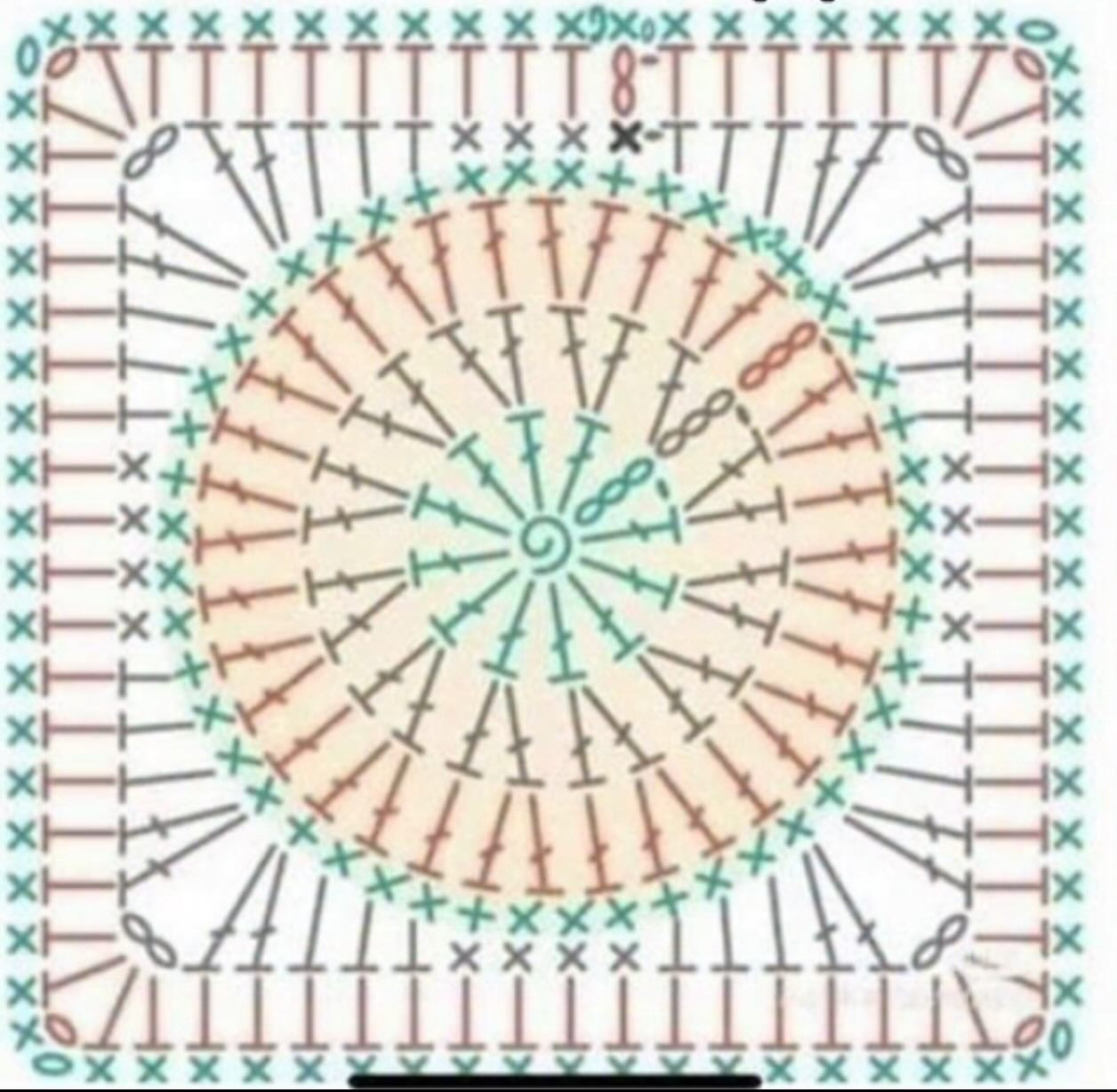 Crochet Orange Granny Square Flat Chart Pattern