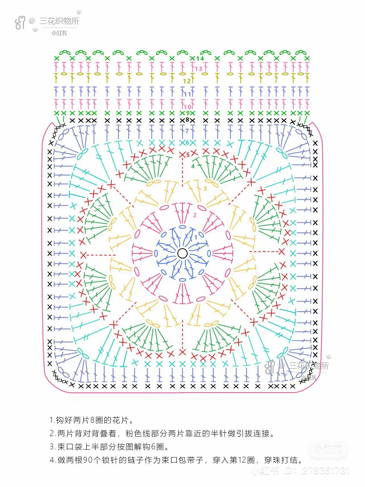 Crochet Pastel Granny Square Drawstring Bag and Accessories Pattern