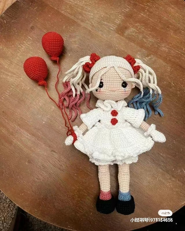 Crochet Pattern: Amigurumi Girl Doll with White Dress and Balloons