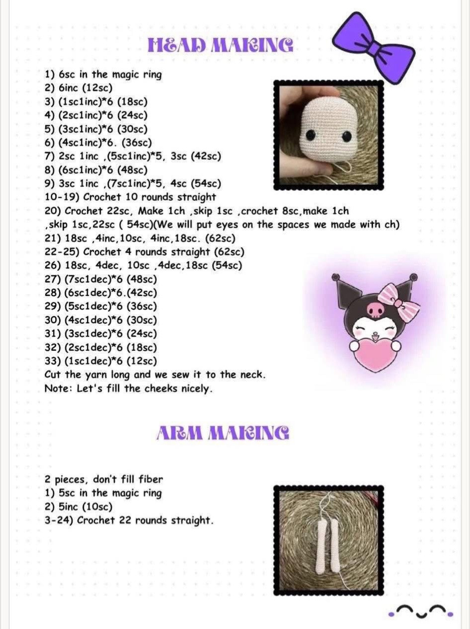 Crochet Pattern: Amigurumi Kuromi Doll with Purple Wig