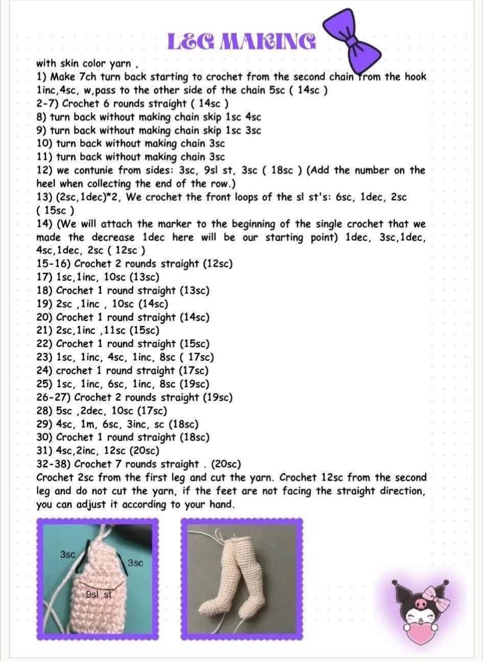 Crochet Pattern: Amigurumi Kuromi Doll with Purple Wig