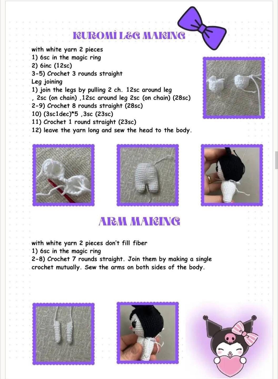 Crochet Pattern: Amigurumi Kuromi Doll with Purple Wig