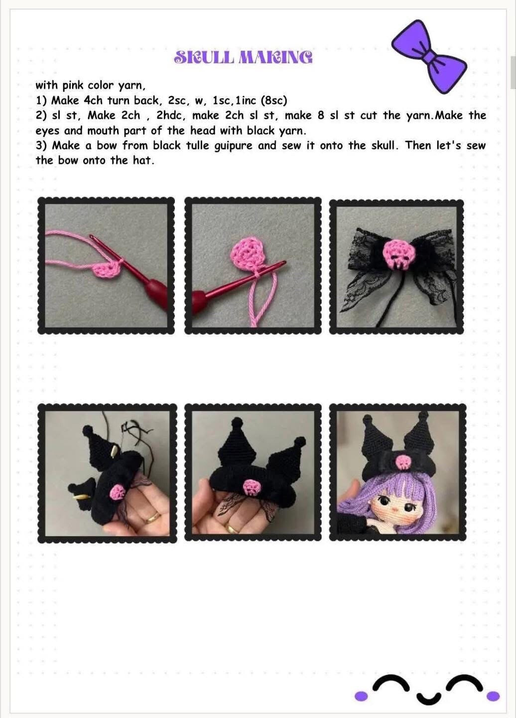 Crochet Pattern: Amigurumi Kuromi Doll with Purple Wig