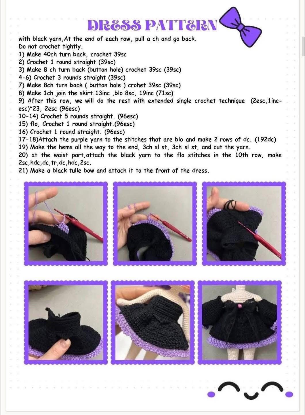 Crochet Pattern: Amigurumi Kuromi Doll with Purple Wig