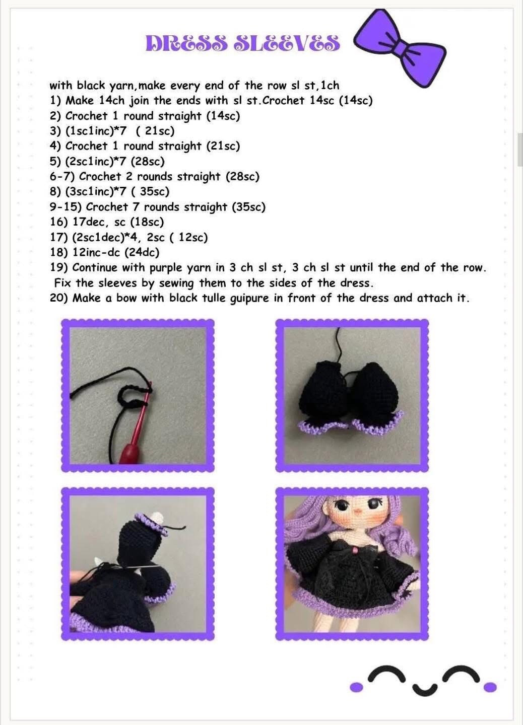 Crochet Pattern: Amigurumi Kuromi Doll with Purple Wig