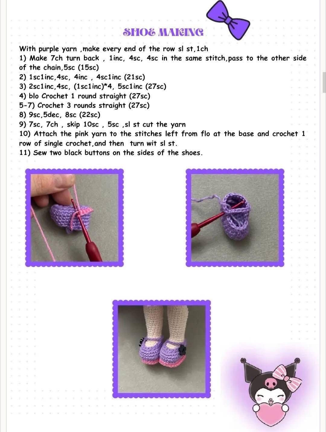 Crochet Pattern: Amigurumi Kuromi Doll with Purple Wig