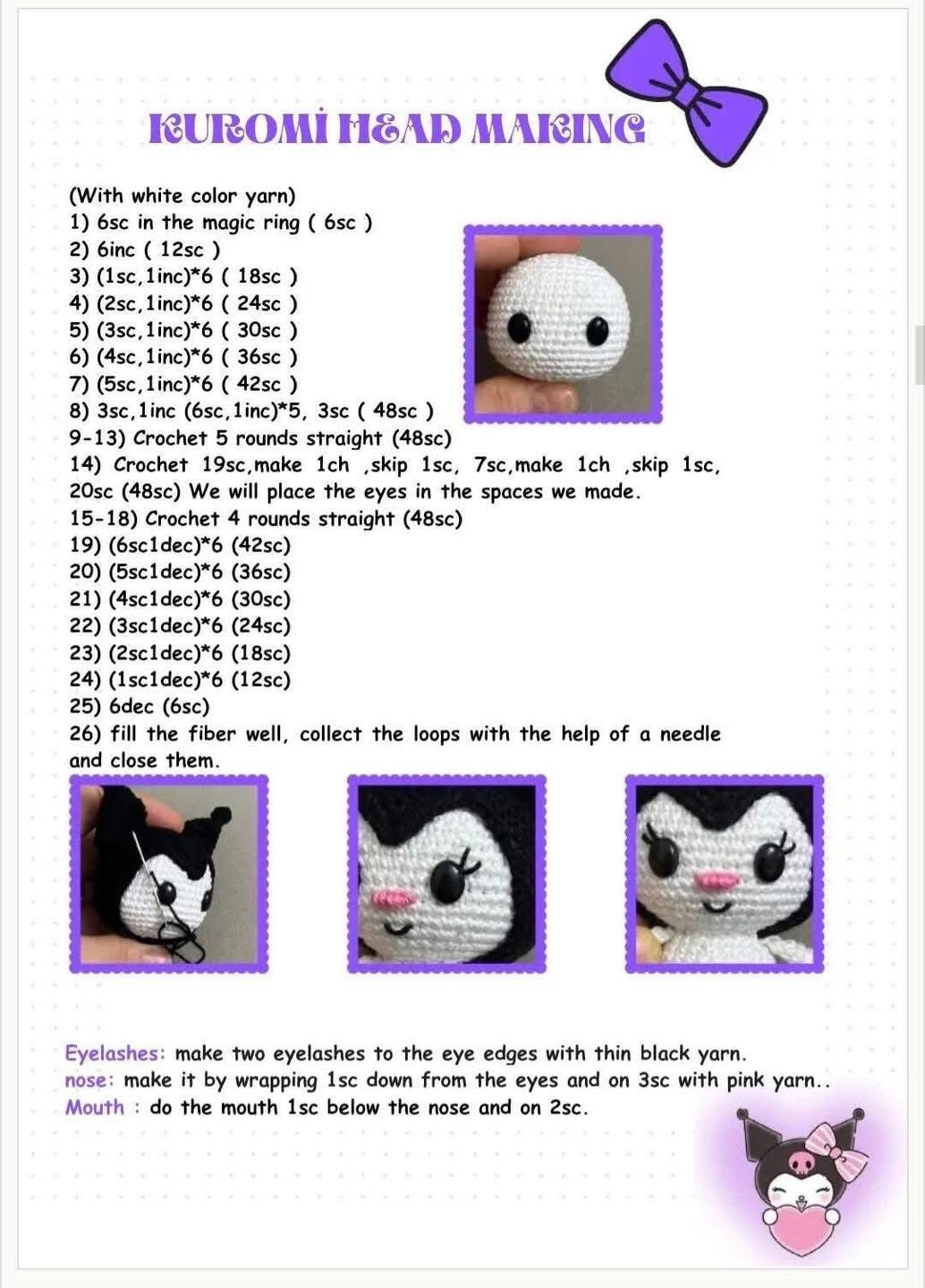 Crochet Pattern: Amigurumi Kuromi Doll with Purple Wig