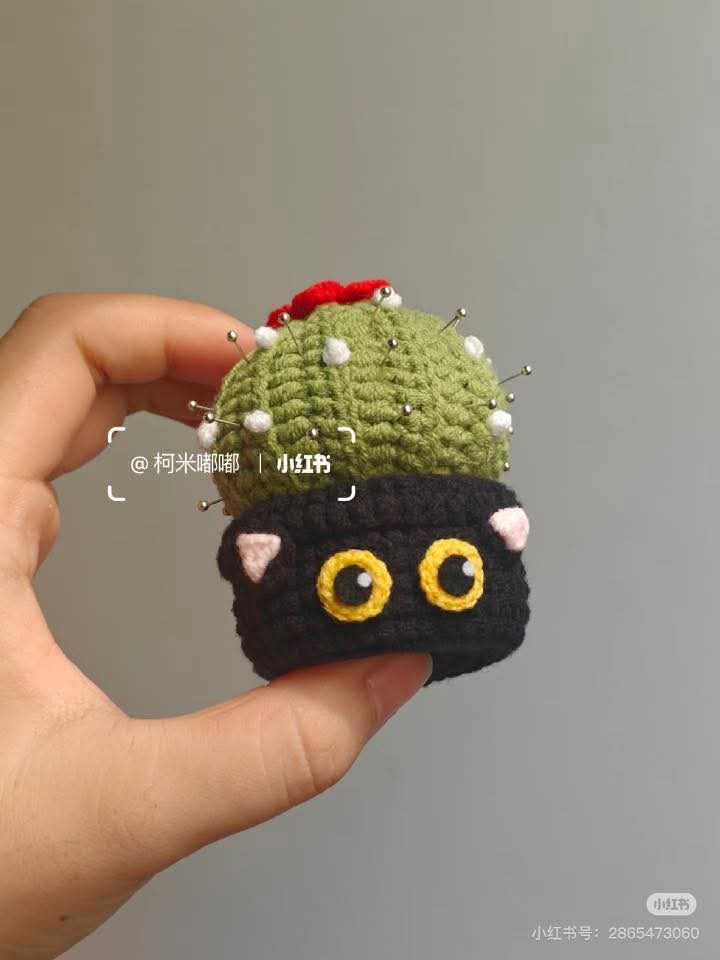 Crochet Pattern: Black Cat Pot with Cactus Amigurumi
