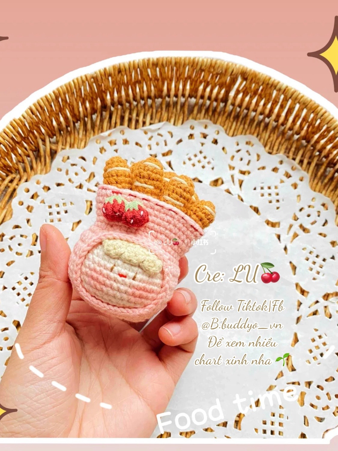 Crochet Pattern: Bread Bag Mochi Doll with Strawberries