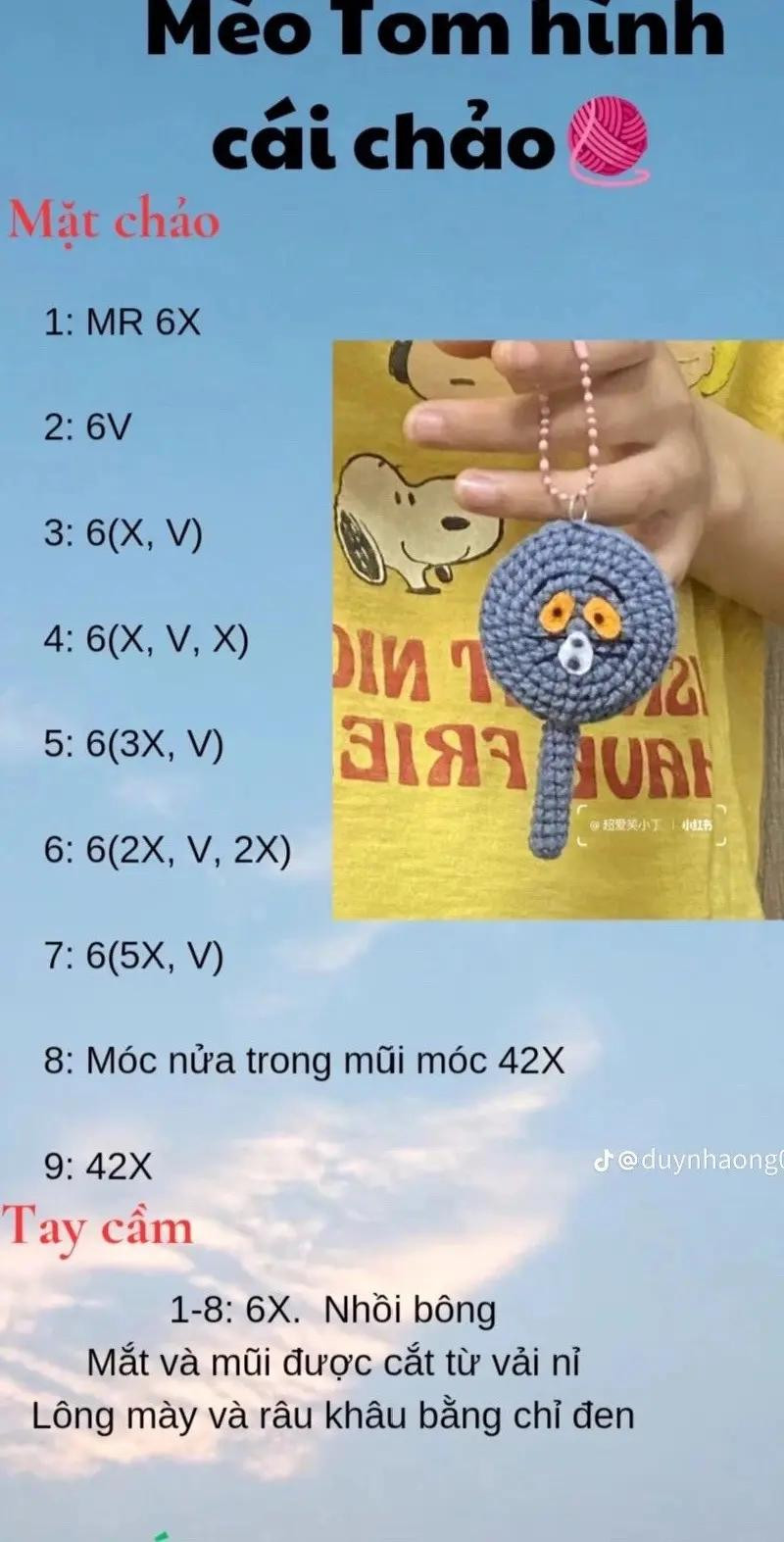 Crochet Pattern Chart: Cute Brown Bear Donut with Cherry and Yellow Record Player