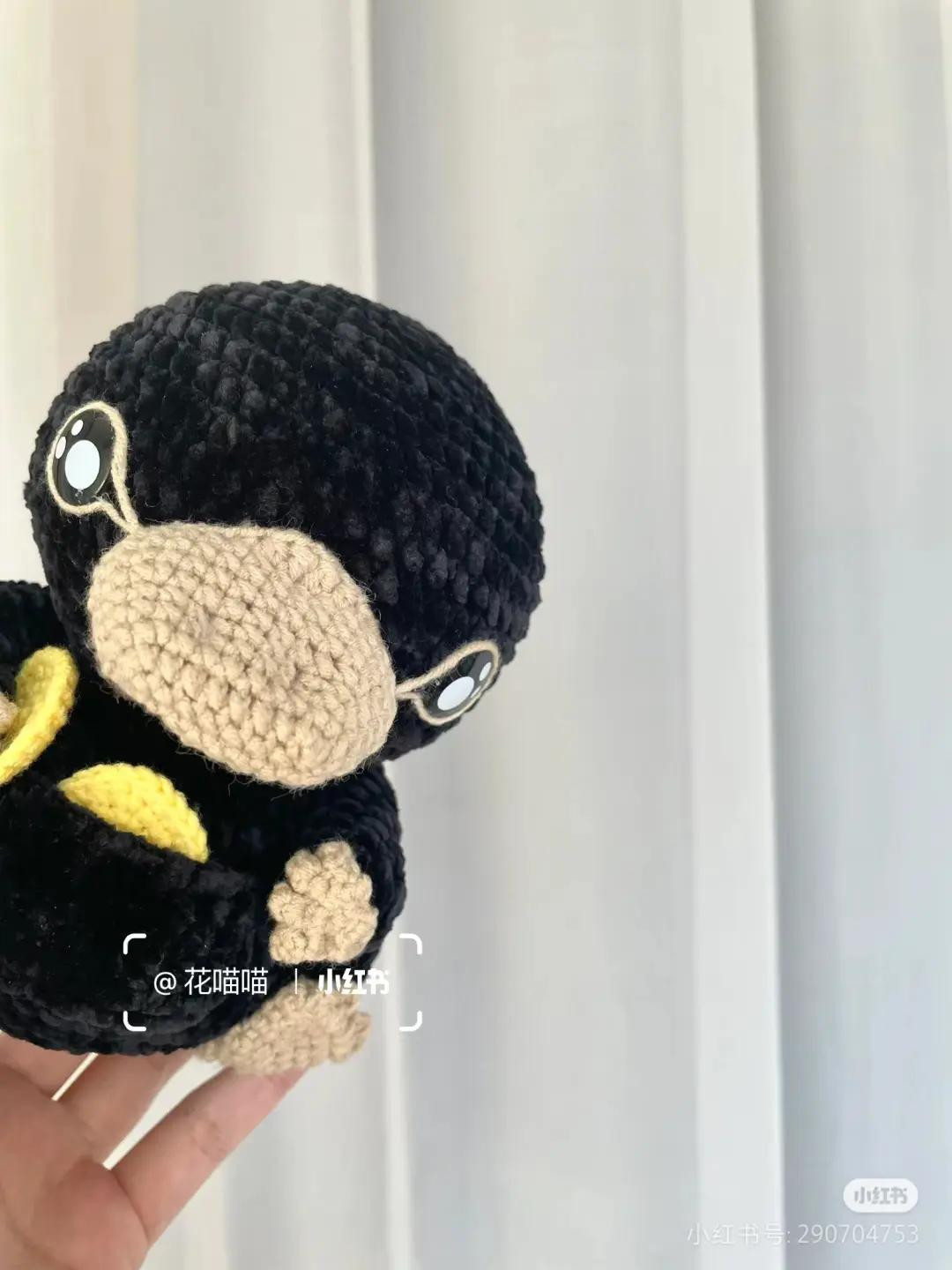 Crochet Pattern Chart for Black Duck Amigurumi Doll with Gold Jewelry