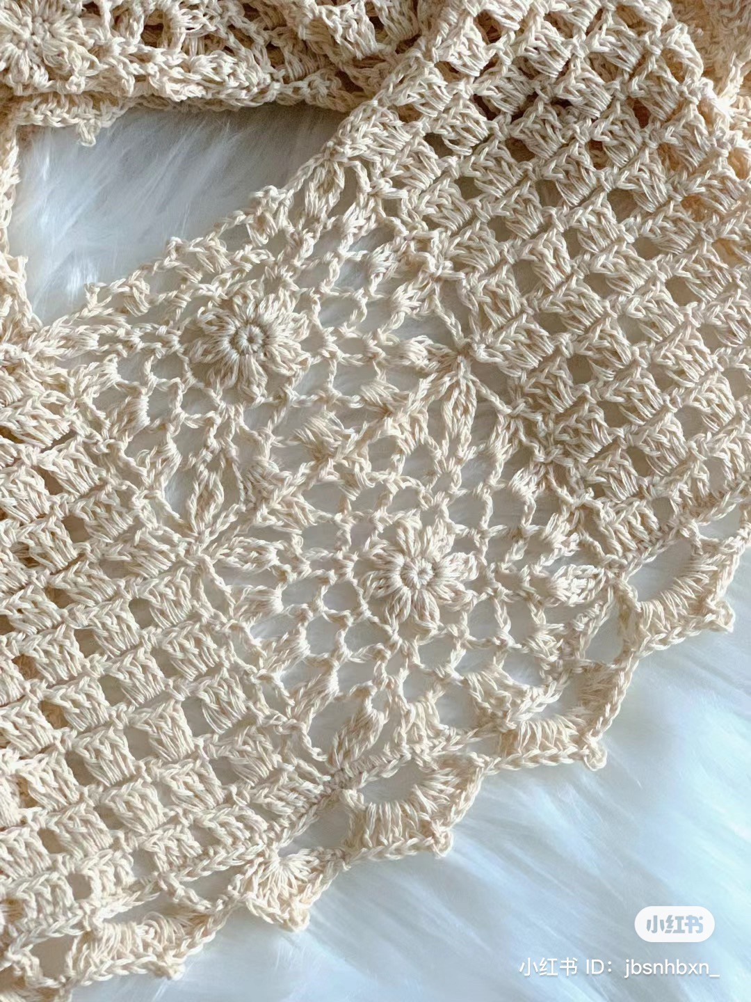 Crochet Pattern Chart for Cream Openwork Tank Top with Floral Motif Details